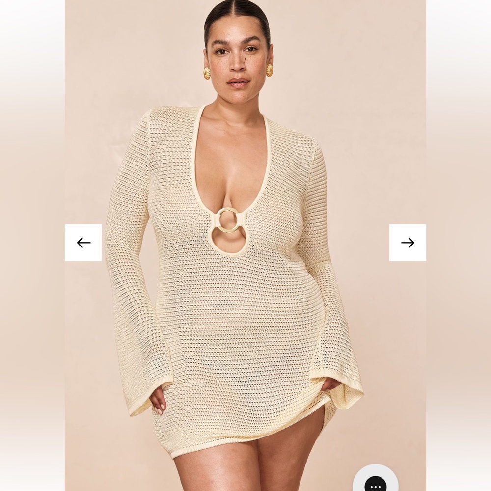 MONTEGO MINI DRESS - IVORY SHINY TREBLE KNIT Monday Swimwear Cream Knit Coverup - Picture 5 of 9